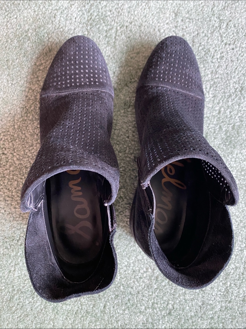 Sam Edelman Perforated Black Suede Ankle Booties with Side Zip- size 9